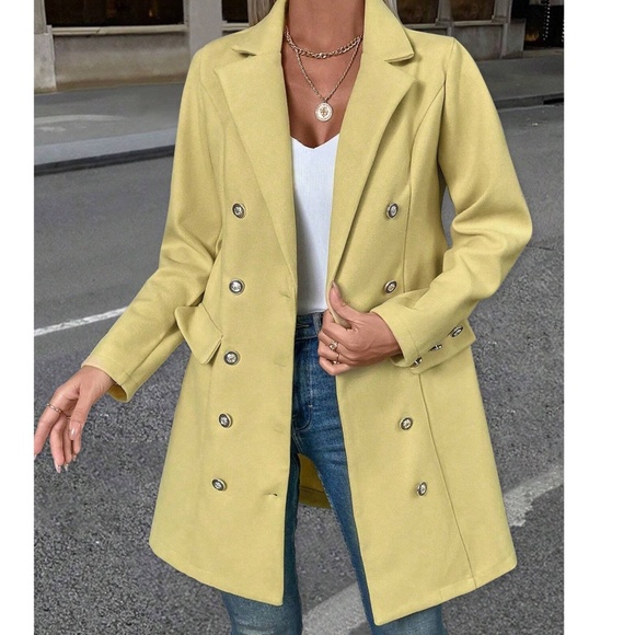 Classic Yellow Double Breasted Loose Fit Jacket Coat - Picture 2 of 5